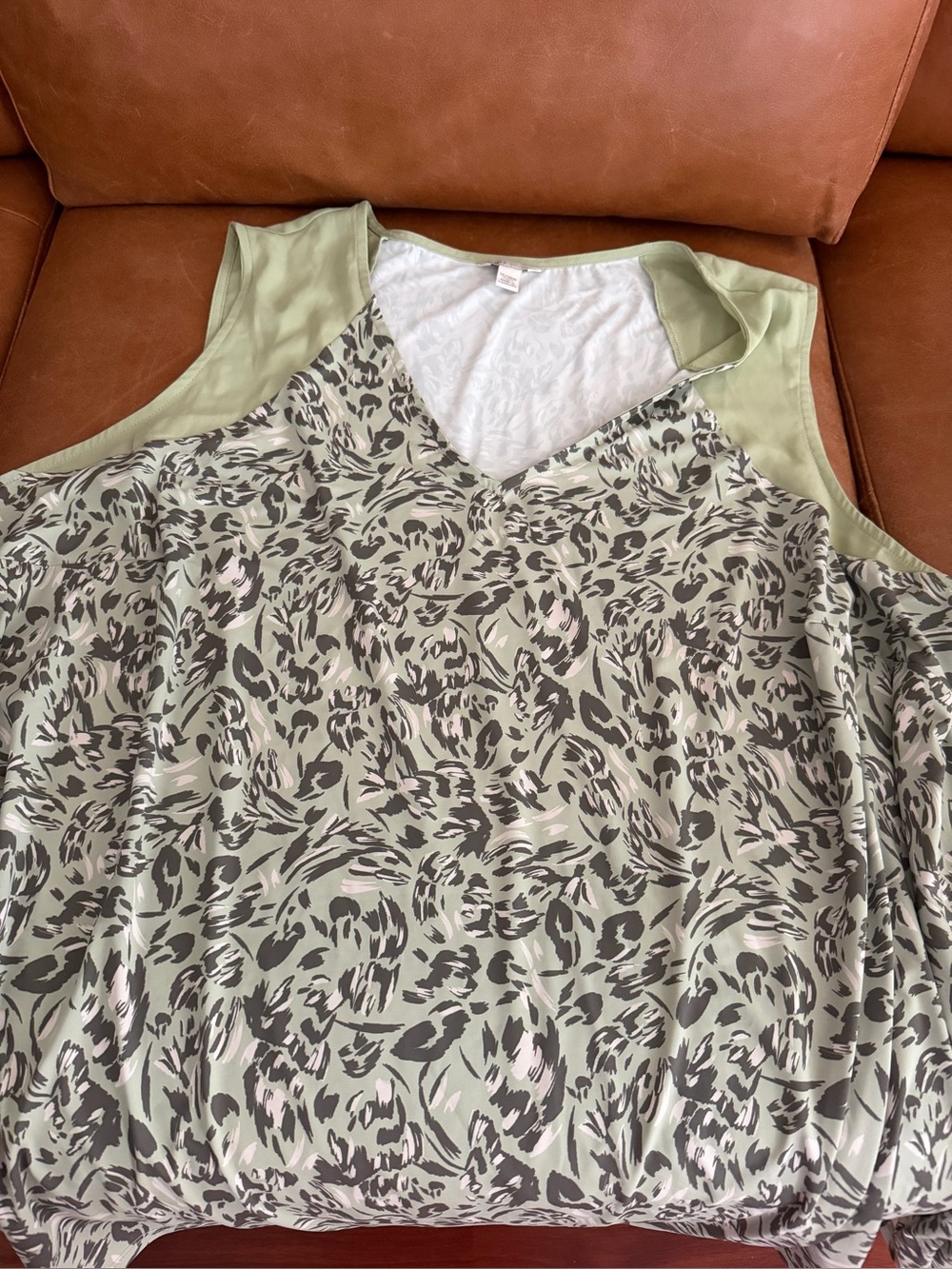 Cato Light Sage Green Sleeveless Top with Subtle Animal Motif